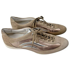 TOD'S Beige & Metallic Leather Driving Sneaker Performance Shoes Womens Size 11